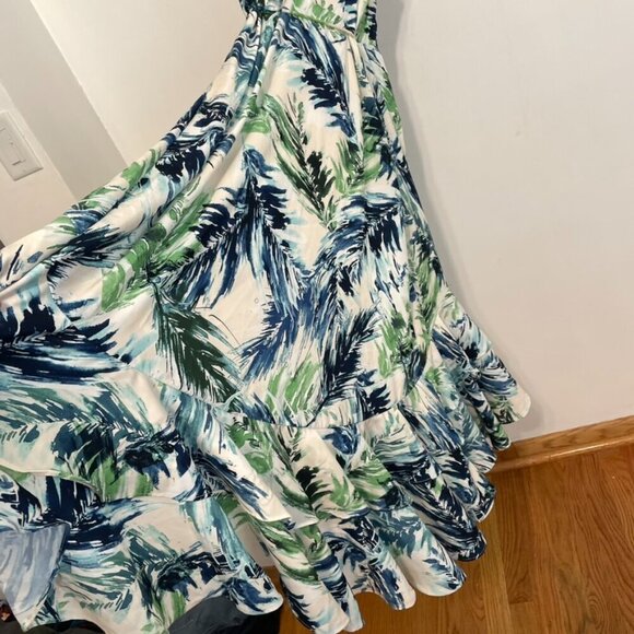 NEW NWT ADELYN RAE Nevina Ruffle Wrap Front Maxi Dress Multi Palm Leaf Tropical - Picture 16 of 16